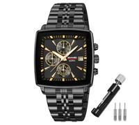 SKMEI Reloj cuadrado para hombre, de acero inoxidable, a la moda, impermeable, de lujo, analógico, simple, grande, grande, para padres, padres, regalos para padres, relojes de pulsera dorados y negros