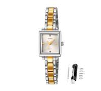 SKMEI Reloj de pulsera analógico de cuarzo para mujer, elegante, cuadrado, resistente al agua, con pulsera de acero inoxidable, Plata dorada.