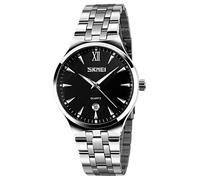 SKMEI Reloj de pulsera de cuarzo para hombre de negocios con correa de acero inoxidable, indicador luminoso de buena apariencia, color plateado y negro