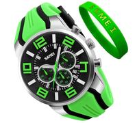 SKMEI Reloj de pulsera para hombre, correa de silicona, impermeable, deportivo, moderno, casual, grande, cronógrafo, de lujo, luminoso, analógico, cuarzo, negro, regalo, G9128green, Moda