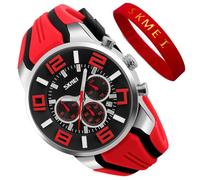 SKMEI - Reloj de pulsera para hombre, correa de silicona, resistente al agua, deportivo, casual, grande, con cronógrafo, de lujo, luminoso, analógico, de cuarzo, color negro, G9128red, Moda