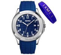 SKMEI Reloj de pulsera para hombre, de silicona, fácil de leer, impermeable, deportivo, casual, analógico, de cuarzo, luminoso, regalo para padres, color negro, G9286blue, Moda