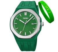 SKMEI Reloj de pulsera para hombre, de silicona, fácil de leer, impermeable, deportivo, casual, analógico, de cuarzo, luminoso, regalo para padres, color negro, G9299green, Moda