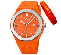 SKMEI Reloj de pulsera para hombre, de silicona, fácil de leer, impermeable, deportivo, casual, analógico, de cuarzo, luminoso, regalo para padres, color negro, G9299 naranja, moda