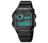 SKMEI Reloj de pulsera para hombre, digital, deportivo, impermeable, con cronógrafo, cuenta regresiva, alarma, retroiluminación, Transparente negro, 1.77**1.65*0.51inches, Classic
