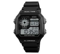 SKMEI Reloj de pulsera para hombre, reloj digital deportivo impermeable con cronógrafo de doble hora y alarma retroiluminada, transparente, 2 All Black, 1.8*1.7*0.51 inches, Clásico