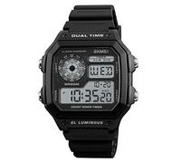 SKMEI Reloj de pulsera para hombre, reloj digital deportivo impermeable con cronógrafo de doble hora y alarma retroiluminada, Todo negro, 1.8*1.7*0.51 inches, Classic