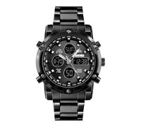 SKMEI Reloj de pulsera para hombre, resistente al agua, analógico, digital, con cronógrafo LED multitiempo, acero inoxidable, relojes de negocios para hombre, negro, 2.28*1.89*0.63 inches, Clásico