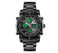 SKMEI Reloj de pulsera para hombre, resistente al agua, analógico, digital, con cronógrafo LED multitiempo, acero inoxidable, relojes de negocios para hombre, negro, 2.28*1.89*0.63 inches, Clásico