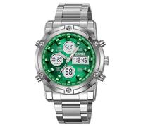 SKMEI Reloj de pulsera para hombre, resistente al agua, militar, analógico, digital, con cronógrafo LED multitiempo, relojes de negocios de acero inoxidable para hombre, 2556-Verde