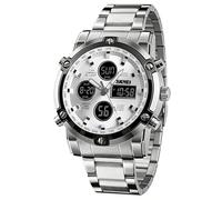 SKMEI Reloj de Pulsera para Hombre, Resistente al Agua, Militar, analógico, Digital, con cronógrafo LED multitiempo, Relojes de Negocios de Acero Inoxidable para Hombre, 1389-PLATA Plata,