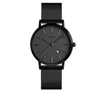 SKMEI Reloj de pulsera para mujer, color negro, delgado, de lujo, de malla de acero inoxidable, resistente al agua, con fecha, Negro -, reloj de vestir