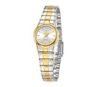 SKMEI Reloj de pulsera para mujer, elegante, de cuarzo, dorado, esfera redonda, detalles de diamante, correa de acero inoxidable, vestido casual para mujer, L1023-TGoldSilver