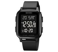 SKMEI Reloj deportivo digital militar para hombre, ultrafino, impermeable, con cronómetro, temporizador de cuenta regresiva, función de alarma, luz trasera LED de doble hora, 1858-Negro