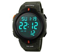 SKMEI Reloj Deportivo Digital para Hombre con Pantalla LED de Gran Cara, Militar, Impermeable, Casual, Luminoso, cronómetro, Alarma Simple del ejército, Verde Militar, Digital