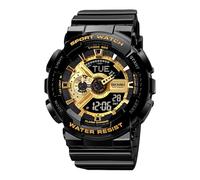 SKMEI Reloj deportivo digital para hombre, LED, cuadrado, esfera grande, analógico, de cuarzo, con cronómetro impermeable multizona horaria - 1834/1835, Oro negro (esfera grande de 51 mm), Correa