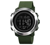Skmei Reloj deportivo digital para hombre, resistente al agua, 50 m, LED, militar, multifunción, cronómetro, cuenta regresiva, alarma de fecha automática, Verde plateado, Moderno