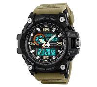 SKMEI Reloj deportivo digital para hombre, resistente al agua hasta 50 m, pantalla LED, cronómetro, alarma, reloj de pulsera, Caqui negro (Khaki Black), Digital