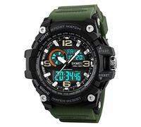 SKMEI Reloj Deportivo Digital para Hombre, Resistente al Agua hasta 50 m, Reloj Militar con Pantalla LED, Esfera Grande, cronómetro, Alarma, Verde Militar, Digital
