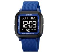 SKMEI Reloj deportivo digital para hombre, ultradelgado, grande, impermeable, con cronómetro, cuenta regresiva, temporizador, función de alarma, luz LED de fondo dual, Azul Negro