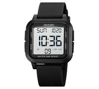 SKMEI Reloj deportivo digital para hombre, ultrafino, esfera grande, resistente al agua, con cronómetro, temporizador de cuenta regresiva, función de alarma, luz trasera LED de doble hora, Negro