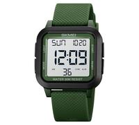 SKMEI Reloj deportivo digital para hombre, ultrafino, esfera grande, resistente al agua, con cronómetro, temporizador de cuenta regresiva, función de alarma, luz trasera LED de doble hora, Verde