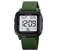 SKMEI Reloj deportivo digital para hombre, ultrafino, esfera grande, resistente al agua, con cronómetro, temporizador de cuenta regresiva, función de alarma, luz trasera LED de doble hora, Verde