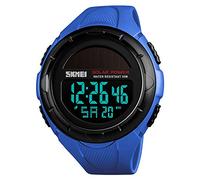 SKMEI - Reloj deportivo digital solar para hombre, resistente al agua hasta 50 m, esfera grande negra con cronómetro, alarma, resistente a los golpes, LED
