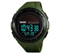 SKMEI - Reloj deportivo digital solar para hombre, resistente al agua hasta 50 m, esfera grande negra con cronómetro, alarma, resistente a los golpes, LED
