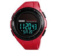 SKMEI - Reloj deportivo digital solar para hombre, resistente al agua hasta 50 m, esfera grande negra con cronómetro, alarma, resistente a los golpes, LED