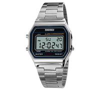 SKMEI - Reloj digital clásico transparente para hombre y niño, correa de metal, cronómetro y fecha, plata, pulsera