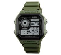 SKMEI Reloj digital cuadrado para hombre, clásico, multifunción, impermeable, cronómetro, cuenta regresiva, reloj despertador para hombre, verde, Cronógrafo, digital