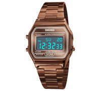 SKMEI Reloj digital para hombre con reloj deportivo de acero inoxidable clásico a la moda impermeable, Café dorado