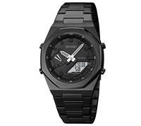 SKMEI Reloj electrónico de doble pantalla para hombre con luminoso 50 m, resistente al agua, reloj deportivo multifuncional de moda para hombres- 1816, Negro Negro Blanco, Clásico