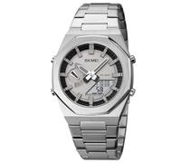 SKMEI Reloj electrónico de doble pantalla para hombre con luminoso 50 m, resistente al agua, reloj deportivo multifuncional de moda para hombres- 1816, Plata y blanco, Clásico