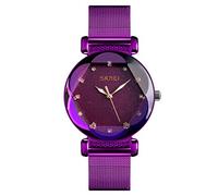 SKMEI Relojes de mujer para mujer, impermeables, informales, a la moda, movimiento de cuarzo japonés, malla luminosa, acero inoxidable, regalo (morado), Púrpura, Movimiento de cuarzo