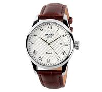 SKMEI Relojes de Pulsera de Cuarzo para Hombre de Negocios, números Romanos, Correa de Cuero, Casual, Resistente al Agua, Relojes analógicos, Plata, Relojes de Cuarzo
