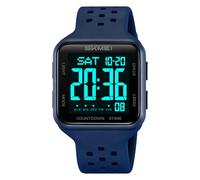 SKMEI Relojes digitales deportivos para hombre, relojes militares multifunción para mujer con alarma impermeable, doble zona horaria, cronómetro, Azul Negro