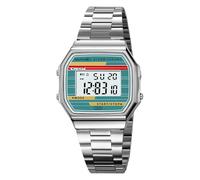 SKMEI Relojes digitales para hombre con relojes de pulsera clásicos impermeables para mujer, relojes deportivos de acero inoxidable de moda, 2514-SilverGreen