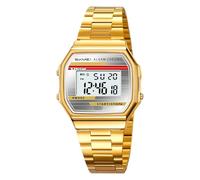 SKMEI Relojes digitales para hombre con relojes de pulsera clásicos impermeables para mujer, relojes deportivos de acero inoxidable de moda, Oro 2514