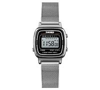 SKMEI Relojes digitales para hombre con relojes de pulsera clásicos impermeables para mujer, relojes deportivos de acero inoxidable de moda, 1901-Mesh-Silver