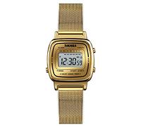 SKMEI Relojes digitales para hombre con relojes de pulsera clásicos impermeables para mujer, relojes deportivos de acero inoxidable de moda, 1901-Mesh-Gold