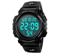 SKMEI Relojes militares deportivos digitales para hombre, con números grandes, impermeables, con alarma/temporizador, retroiluminación LED para correr, negro, Correa