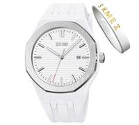 SKMEI Relojes para hombre, correa de silicona simple, impermeable, deportivo, casual, analógico, de cuarzo, regalos para hombres jóvenes, reloj de pulsera blanco, G9299white, Moda