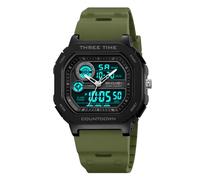 SKMEI Relojes para hombre, relojes analógicos digitales cuadrados de 5 ATM con alarma de cronógrafo de luz EL de 50 m, correa de TPU con cuenta regresiva 3 veces, 2641-verde militar