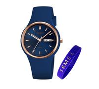 SKMEI Relojes para mujeres jóvenes, correa de silicona deportiva, impermeable, a la moda, casual, simple, analógico, de cuarzo, día, fecha, regalo para niñas, reloj de pulsera negro, azul oscuro