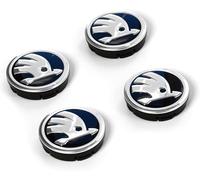 Skoda Tapacubos Originales para Llantas de Aluminio, Color Negro y Cromo, Diámetro Exterior 56 mm, Diámetro Interior 52 mm, 5E3071213