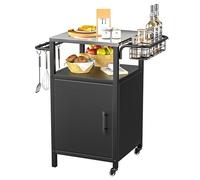 Skokliz Carro de barbacoa para exteriores, con ruedas, resistente a la intemperie, multifuncional de acero inoxidable para barbacoa y jardín