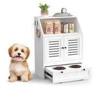 Skokliz Estación de alimentación para perros, muebles de gabinete de alimentos con 2 cuencos elevados para perros, almacenamiento de alimentos para mascotas, contenedor de comedero para mascotas para