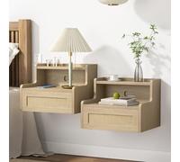 Skokliz Flotantes Mesitas de Noche, Juego de 2, mesillas Noche Flotante pequeña con cajón, 35 x 40 x 18 cm, Sala de Estar, Dormitorio, Roble